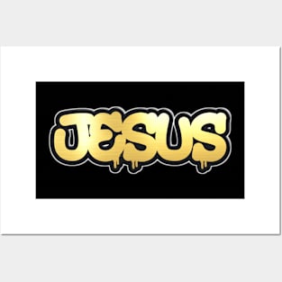 Shiny black and Gold JESUS word ver15 Posters and Art